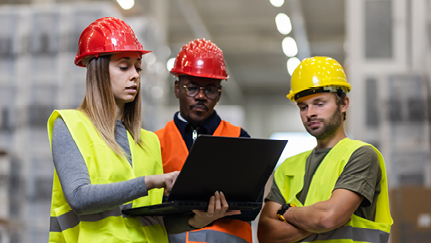 team of workers in safety gear investigates an incident
