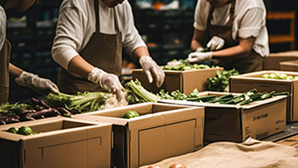 employees processing boxes of vegetables